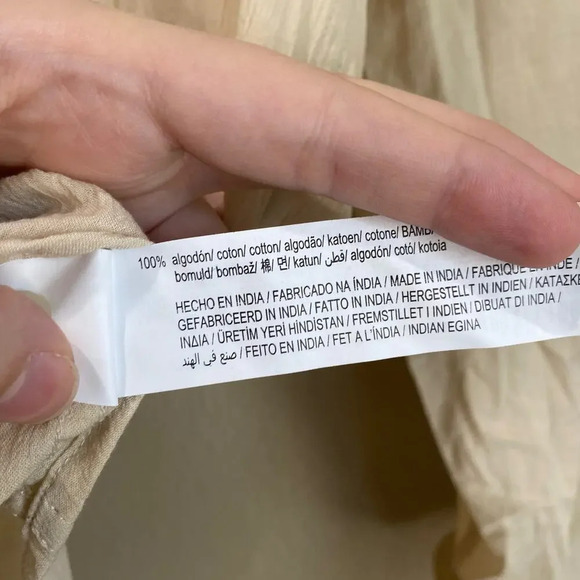 ZARA Tan Button Down Long Sleeve Shirt Cotton Beige Size Small Natural Office - Picture 6 of 6